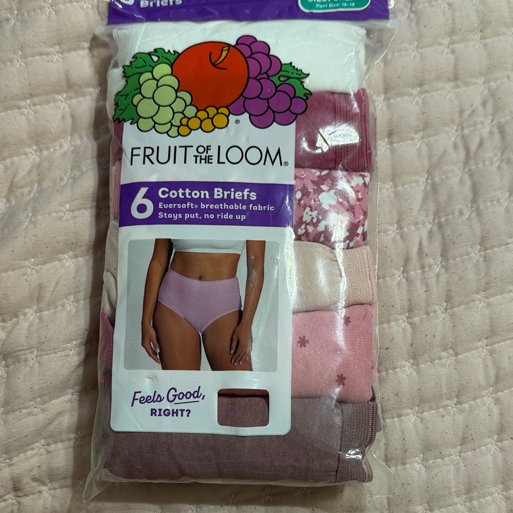 Fruit of the Loom Womenās 6-Pack Cotton Briefs - Mauve, Pink, Light Pink